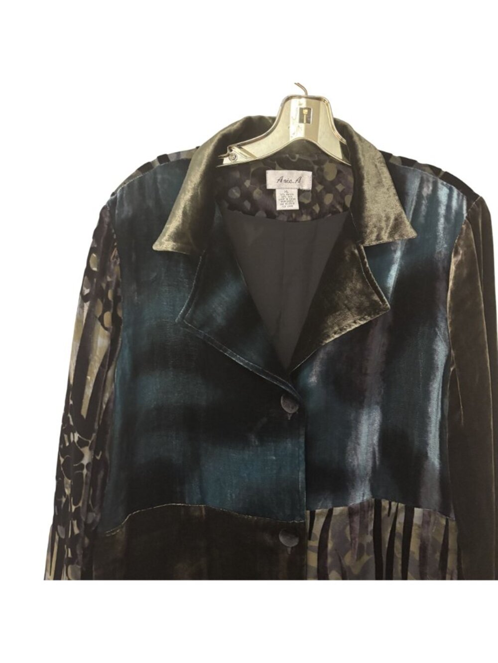 Elegant Anis.A Velvet & Silk Blend Asymmetrical Drape Jacket XL Black/Green - Picture 5 of 12